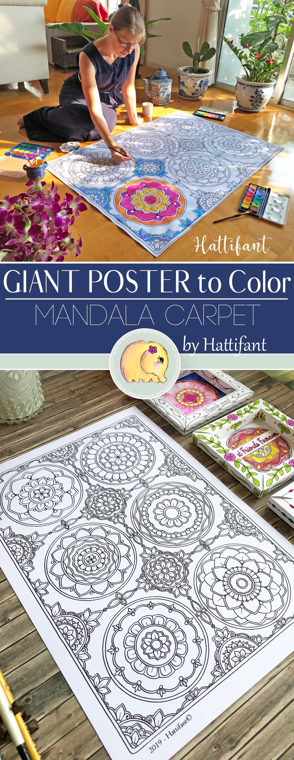 Hattifant's GIANT Mandala Carpet Poster to Color