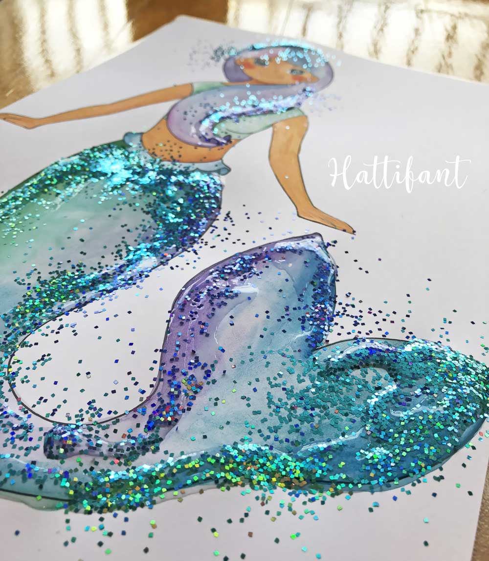 Hattifant's Shelf Sitter Mermaid Sparkle Coloring Page Paper Craft Glue