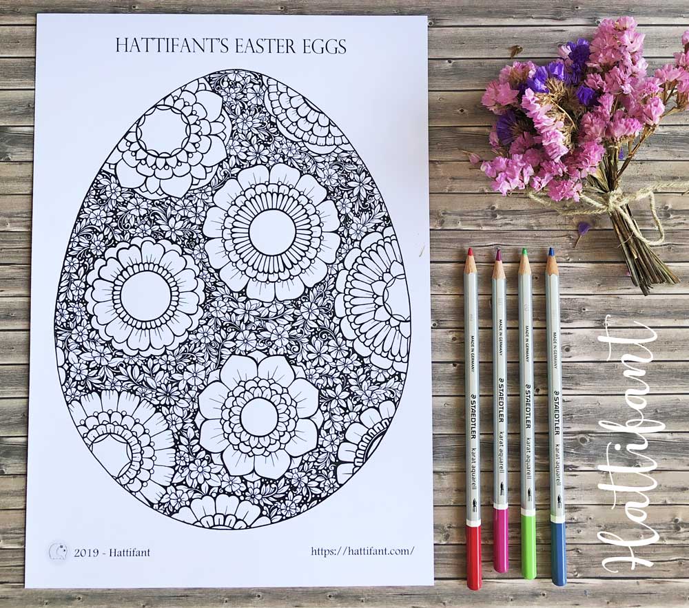 Download GIANT POSTER | Flower filled Easter Egg to Color - Hattifant