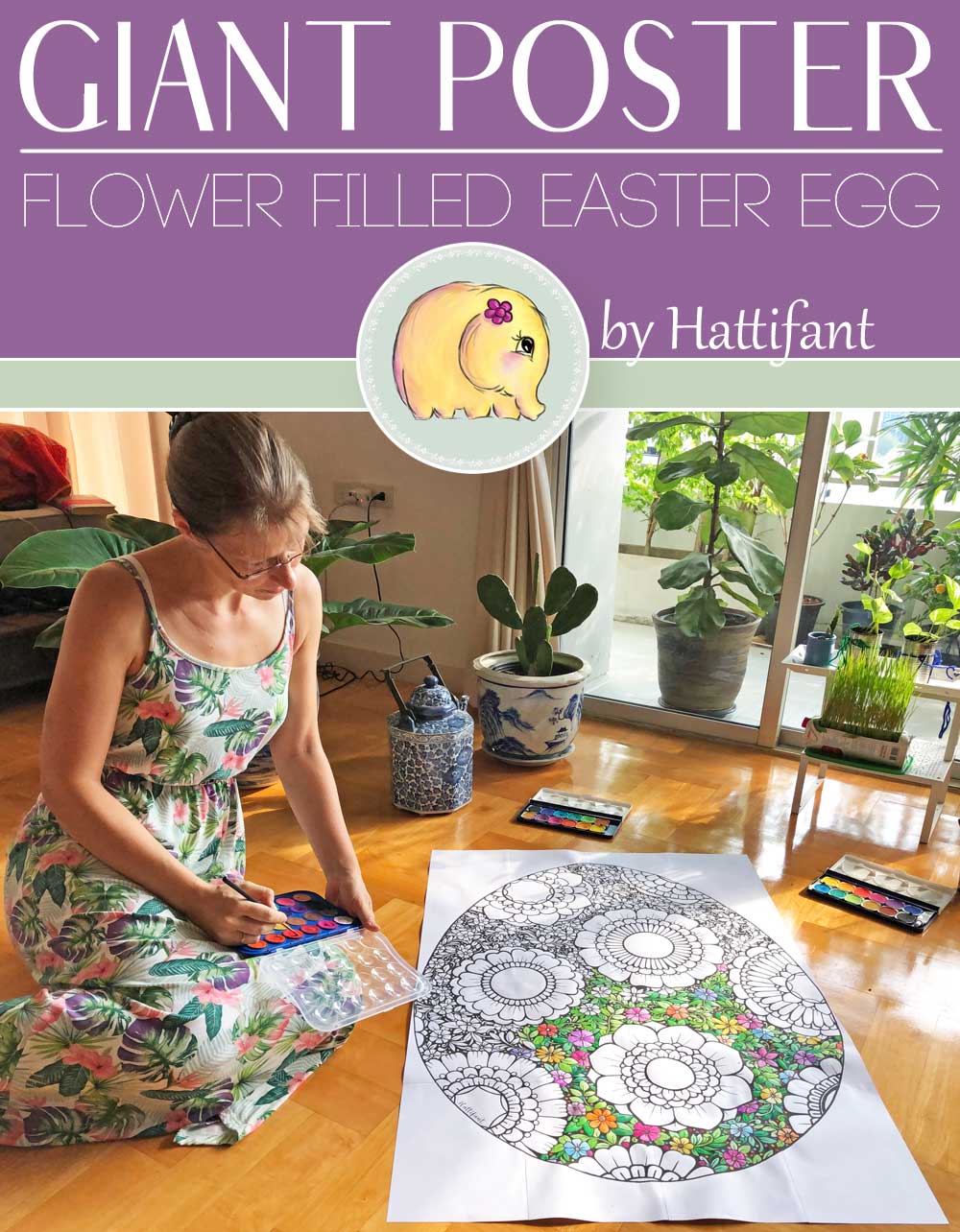 Hattifant's Giant Poster Flower filled Easter Egg to color