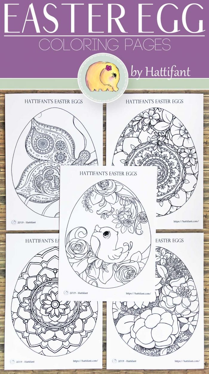 Hattifant's Easter Egg Coloring Page bundle with flowers, bird, mandala and butterfly