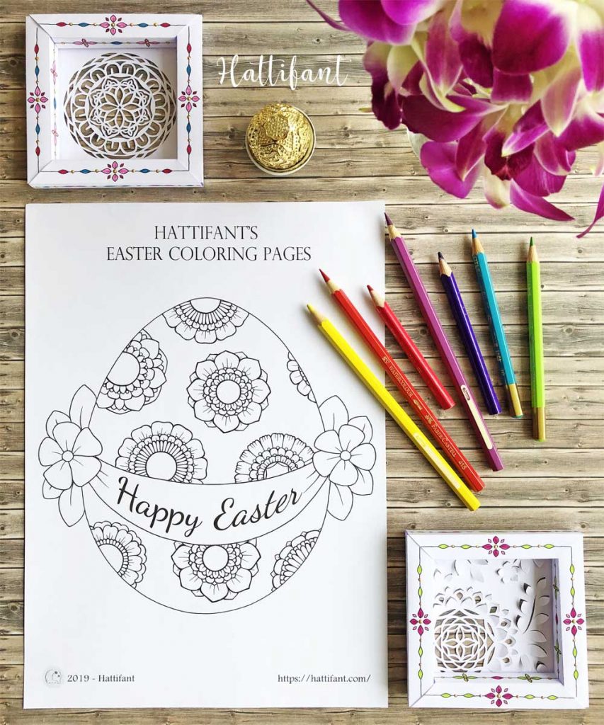 Hattifant's Easter Coloring Page Scenes Sample