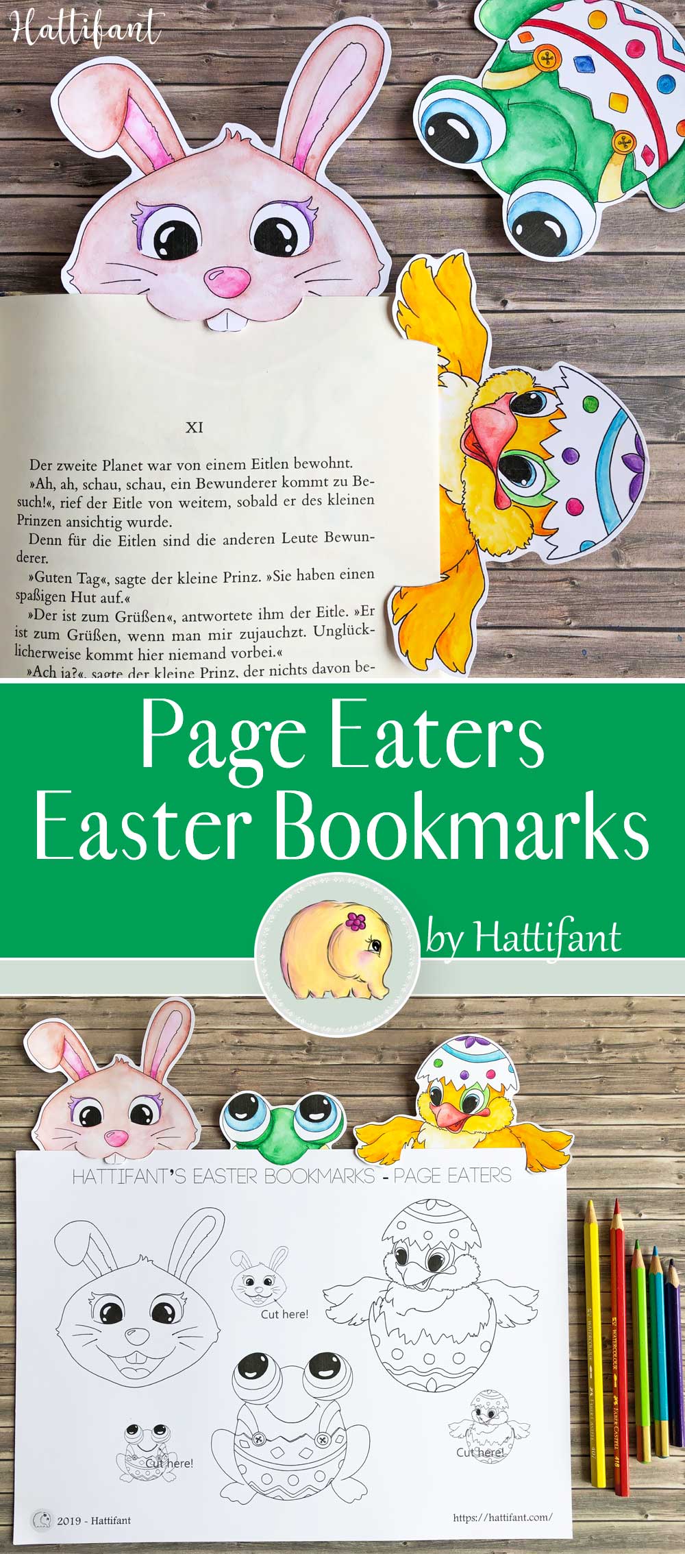 Hattifant's Easter Bookmark Page Eaters Bunny Frog Chicken Egg