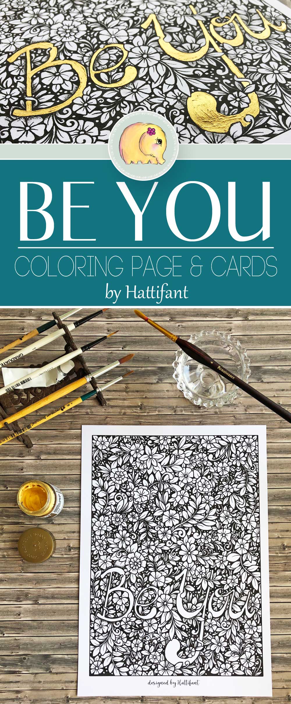 Hattifant's Be You Coloring Page and Cards Set Pin