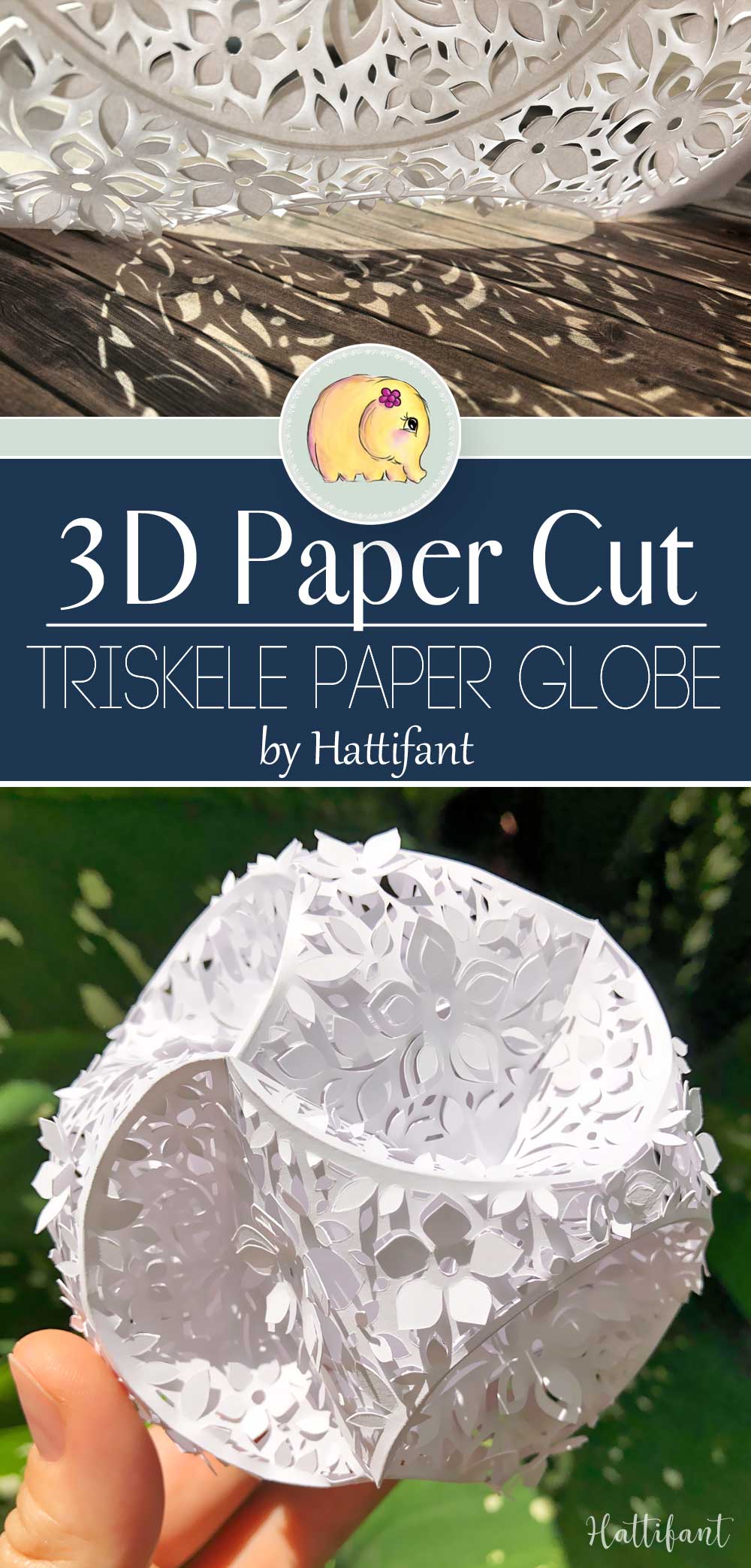Hattifant's 3D Papercut Paper Cut 3D Flower Triskele Paper Globe Pin 3