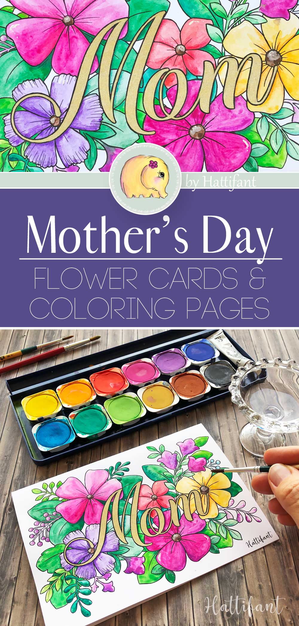 Hattifant's Mother's Day Flower Cards and Coloring Pages