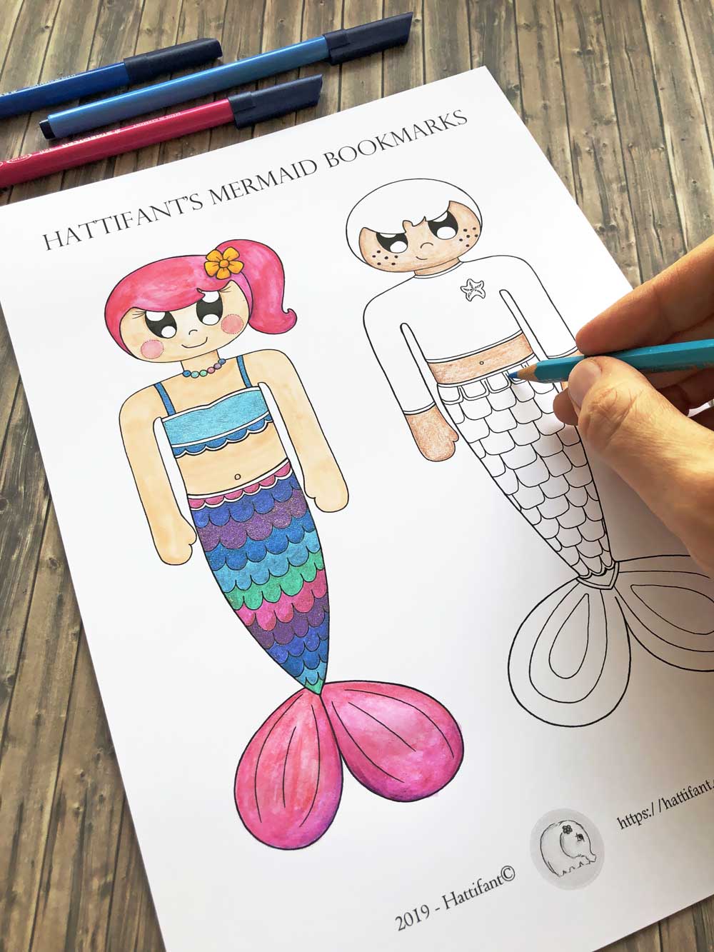 mermaid homeschool craft printable coloring page bookmark etsy ...