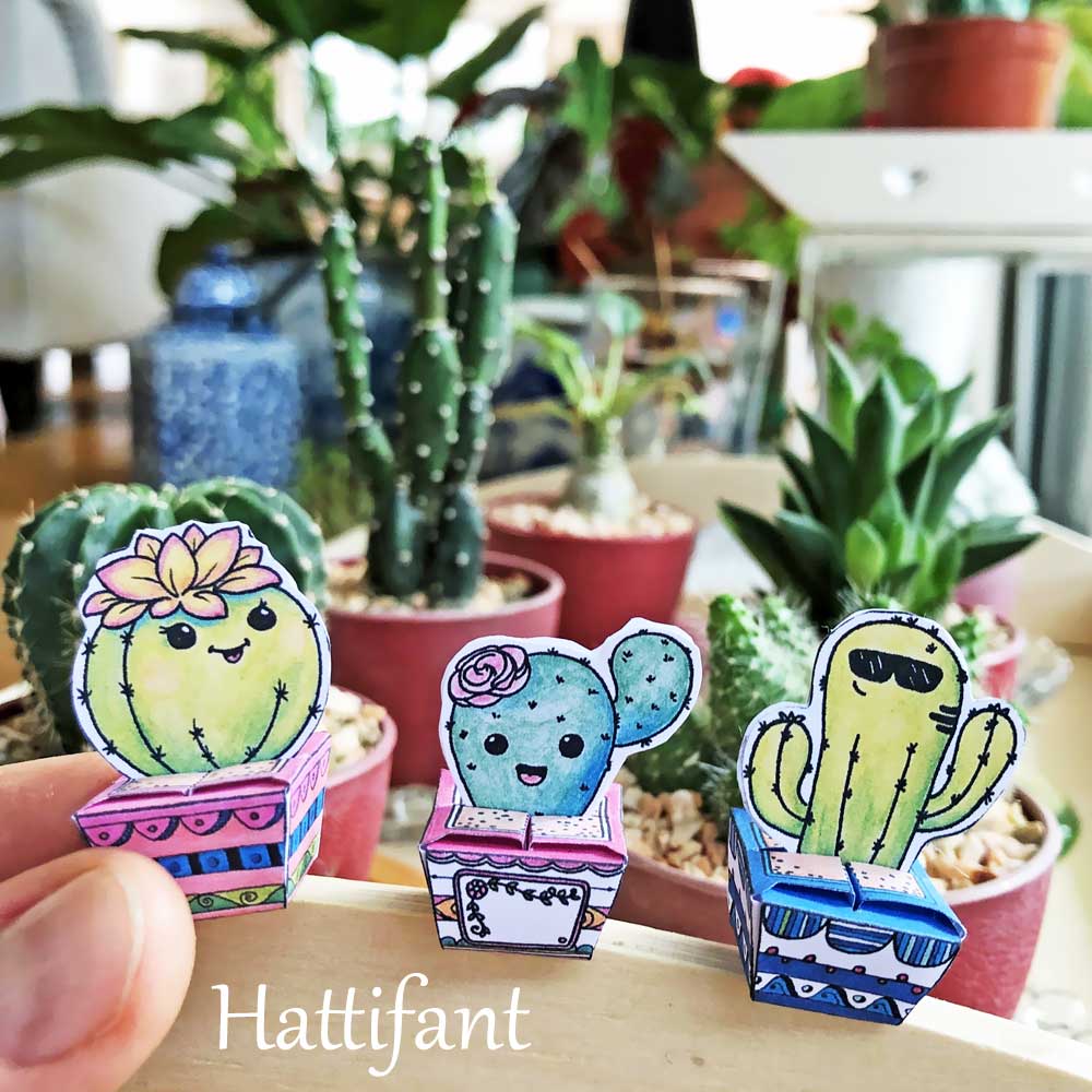 Hattifant's Paper Craft Succulents Cactus Cuties little gift boxes to color, craft and gift