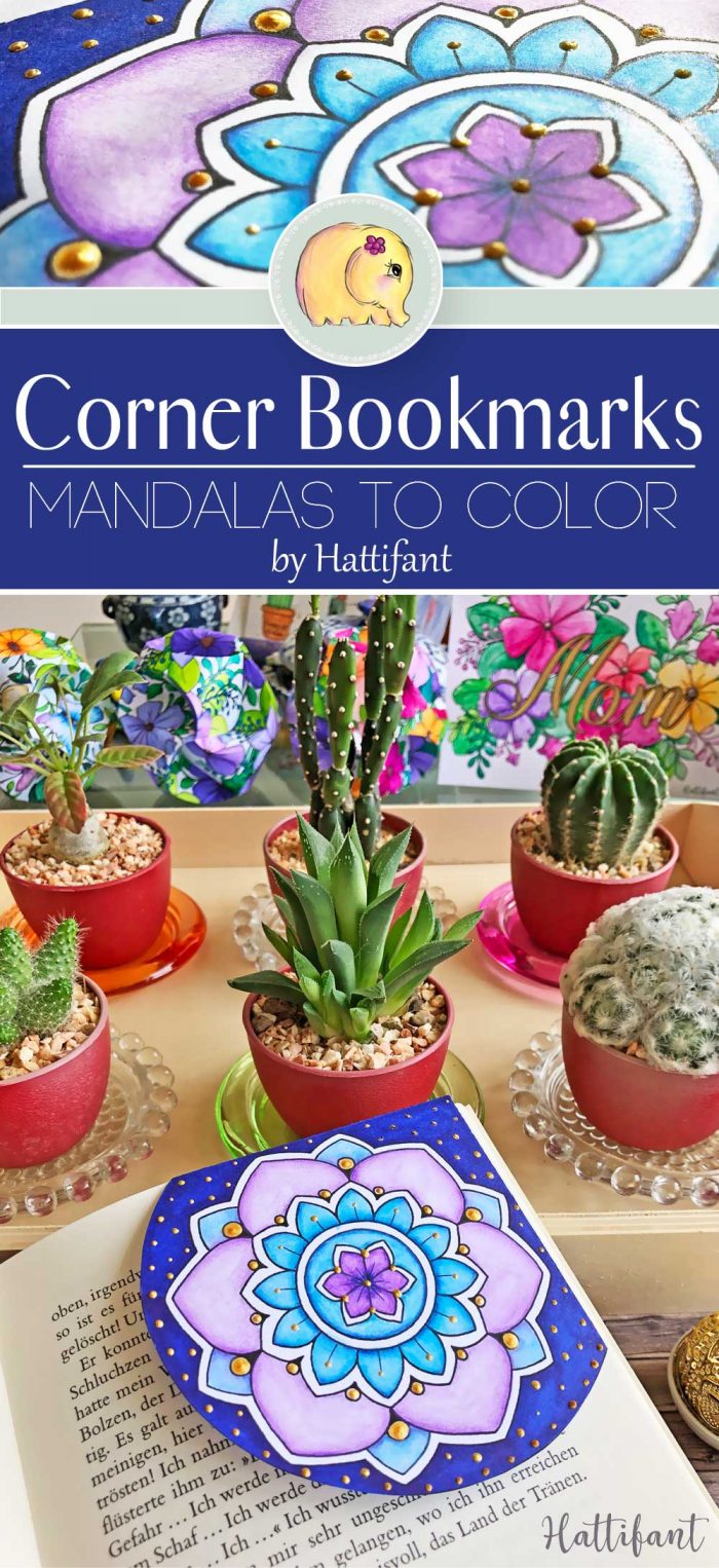 Hattifant's Mandala Flower Corner Bookmarks to Color Pin