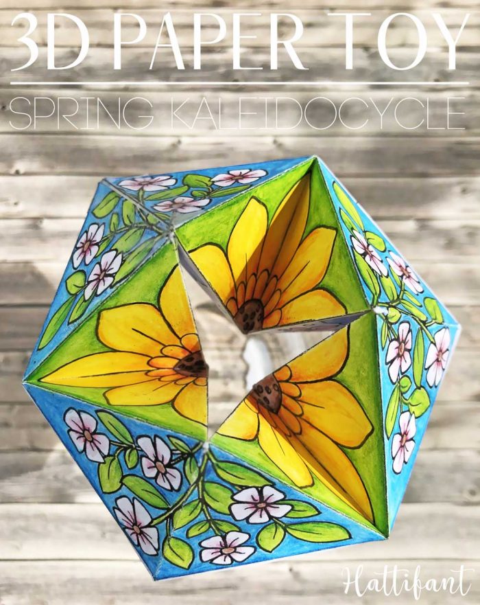 Hattifant's Spring Kaleidocycle Paper Toy Paper Craft to Color, Craft and Play Sample