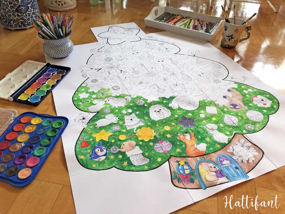 Hattifant's Giant Poster Christmas Tree Animal Cuties to Color to Download