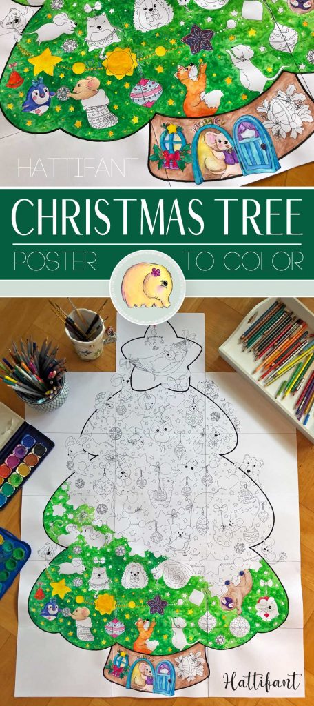 Hattifant's Giant Poster Christmas Tree Animal Cuties to Color Pin