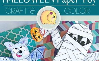 Hattifant's Halloween 3D Moving Paper Toy with bat, ghost and mummy to color and craft Pin