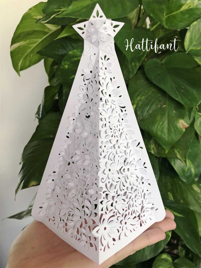 Hattifant's 3D Paper Cut Christmas Tree Luminary by daylight 2