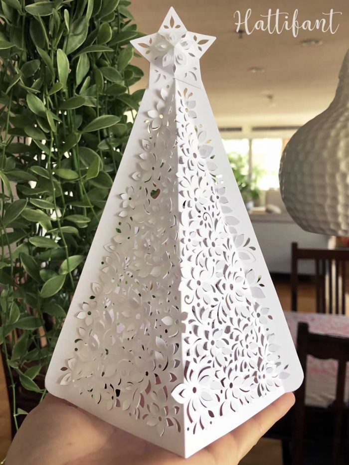 Hattifant's 3D Paper Cut Christmas Tree Luminary by daylight 1