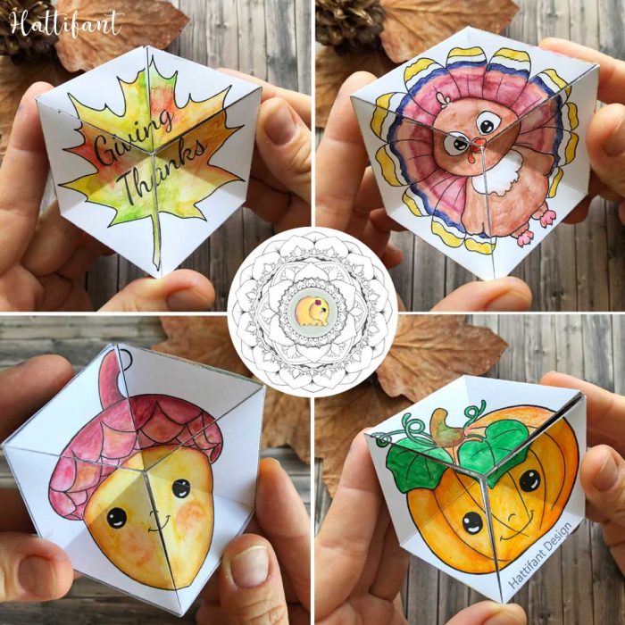 Download Hattifant-Thanksgiving-paper-toy-craft-coloring-page-kaleidocycle-flextangle-acorn-pumpkin ...