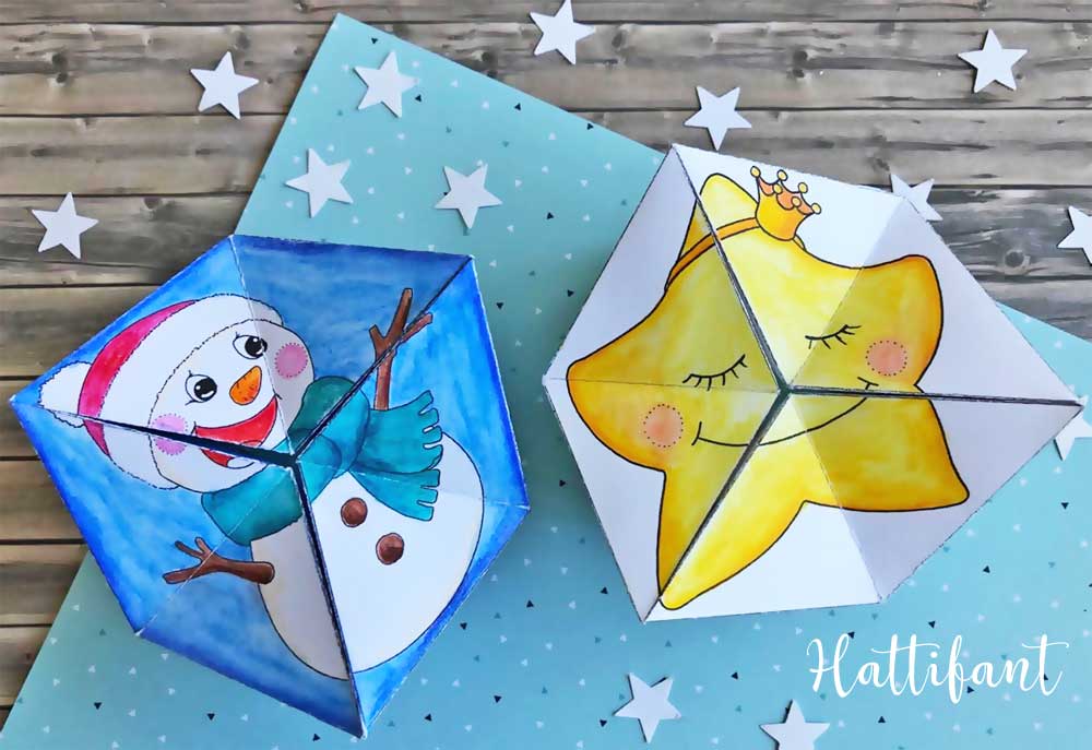 Hattifant's Kaleidocycles Emotional Winter and Christmas SEL Resource for kids to color and craft snowman and star