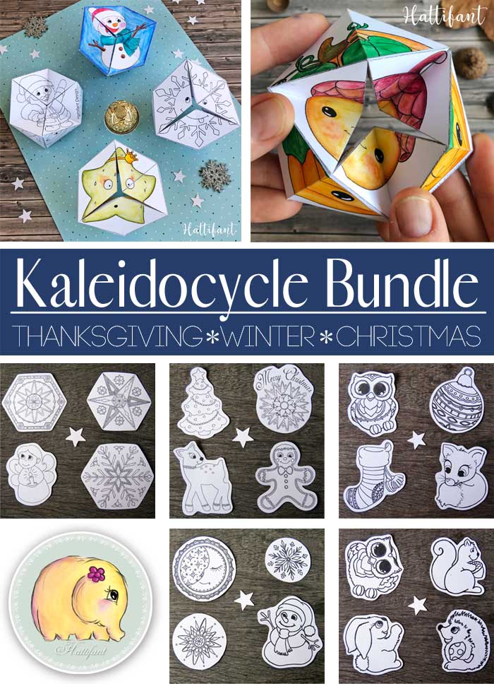 Hattifant's Kaleidocycles Emotional Winter and Christmas SEL Resource for kids to color and craft bundle