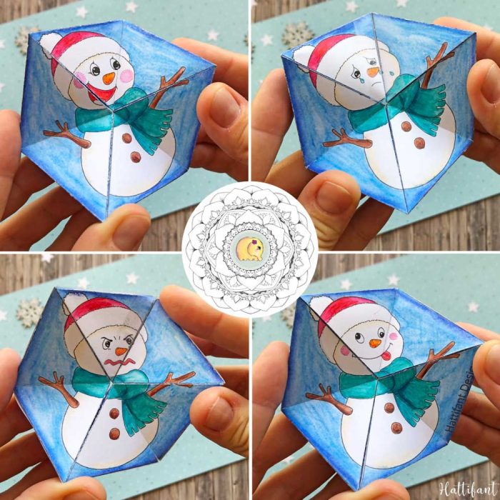 Hattifant's Kaleidocycles Emotional Winter and Christmas SEL Resource for kids to color and craft snowman