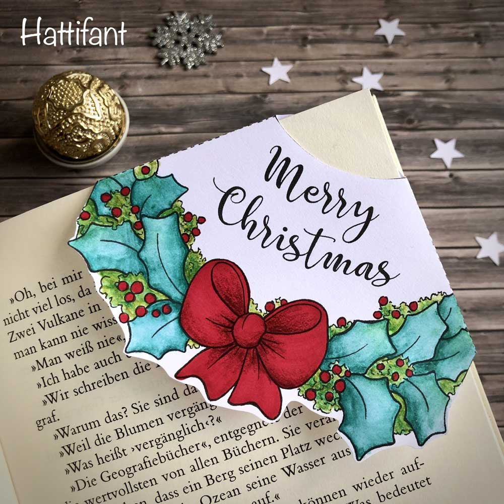 Hattifant's Christmas Wreath Corner Bookmark to color and craft in many languages