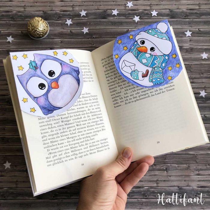 Hattifant's Christmas and Winter Corner Bookmarks to color and craft pin