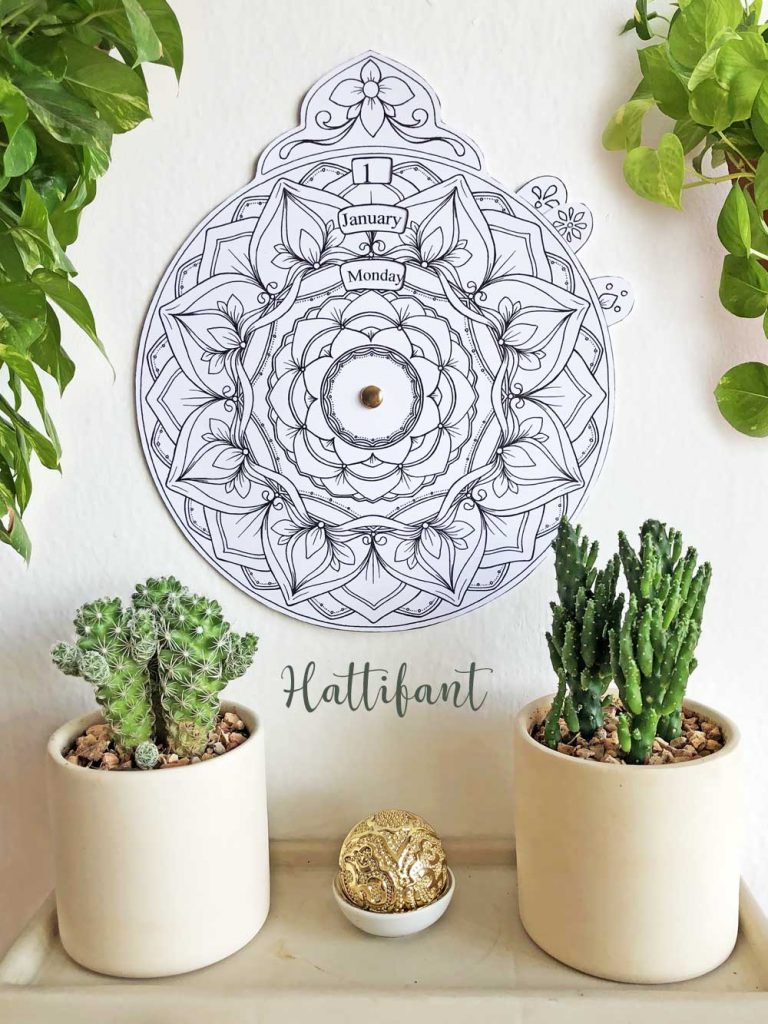 Hattifant's Perpetual Mandala Calendar to Color Timeless calendar that never expires Pin