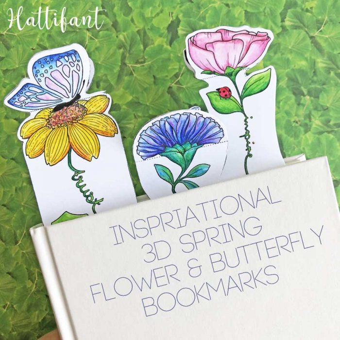 Hattifant's Inspirational 3D Spring Flower and Butterfly Bookmarks to color and craft