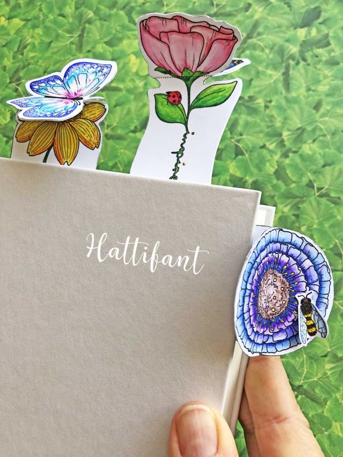 Hattifant's Inspirational 3D Spring Flower and Butterfly Bookmarks to color and craft pin1