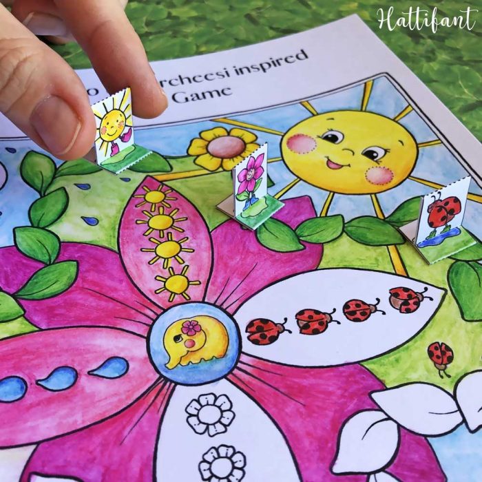 Hattifant's Giant Spring Board Game to Color and Play travelsize in action