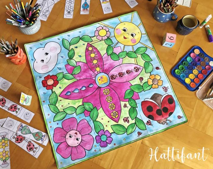 Hattifant's Giant Spring Board Game to Color and Play board completed