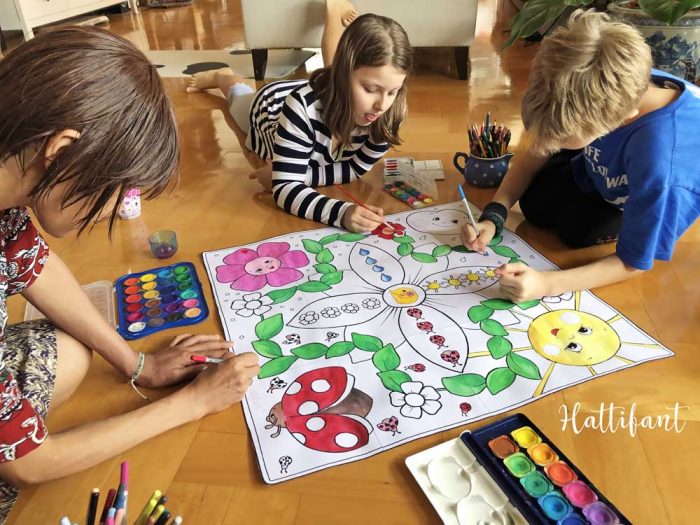 Hattifant's Giant Spring Board Game to Color and Play coloring with family