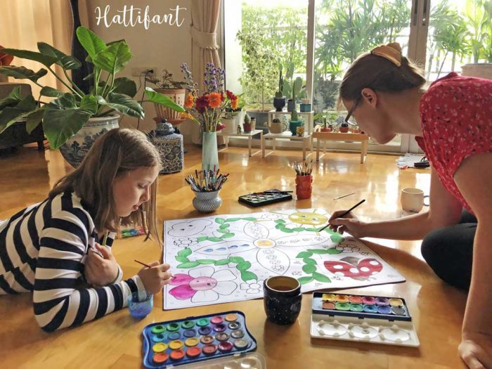 Hattifant's Giant Spring Board Game to Color and Play coloring together