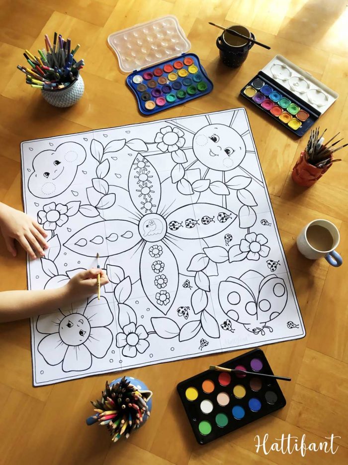 Hattifant's Giant Spring Board Game to Color and Play coloring time