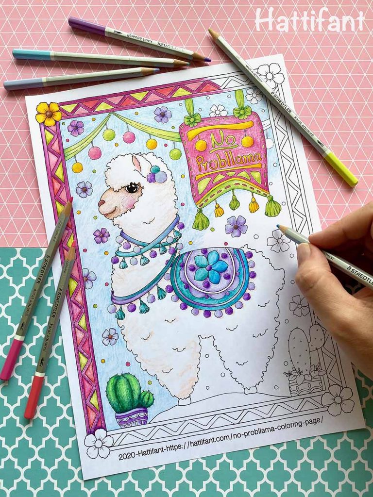 Hattifant No Probllama Coloring Page Llama a hand coloring in