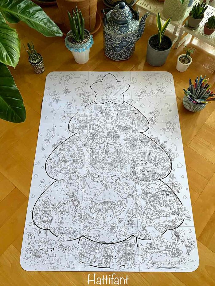 Hattifant's Giant Christmas Tree Poster an Elf Factory to color pin 1