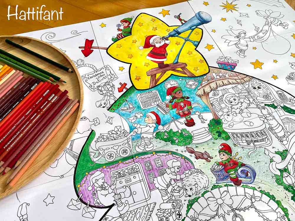 Hattifant's Giant Christmas Tree Poster an Elf Factory to color pin 4