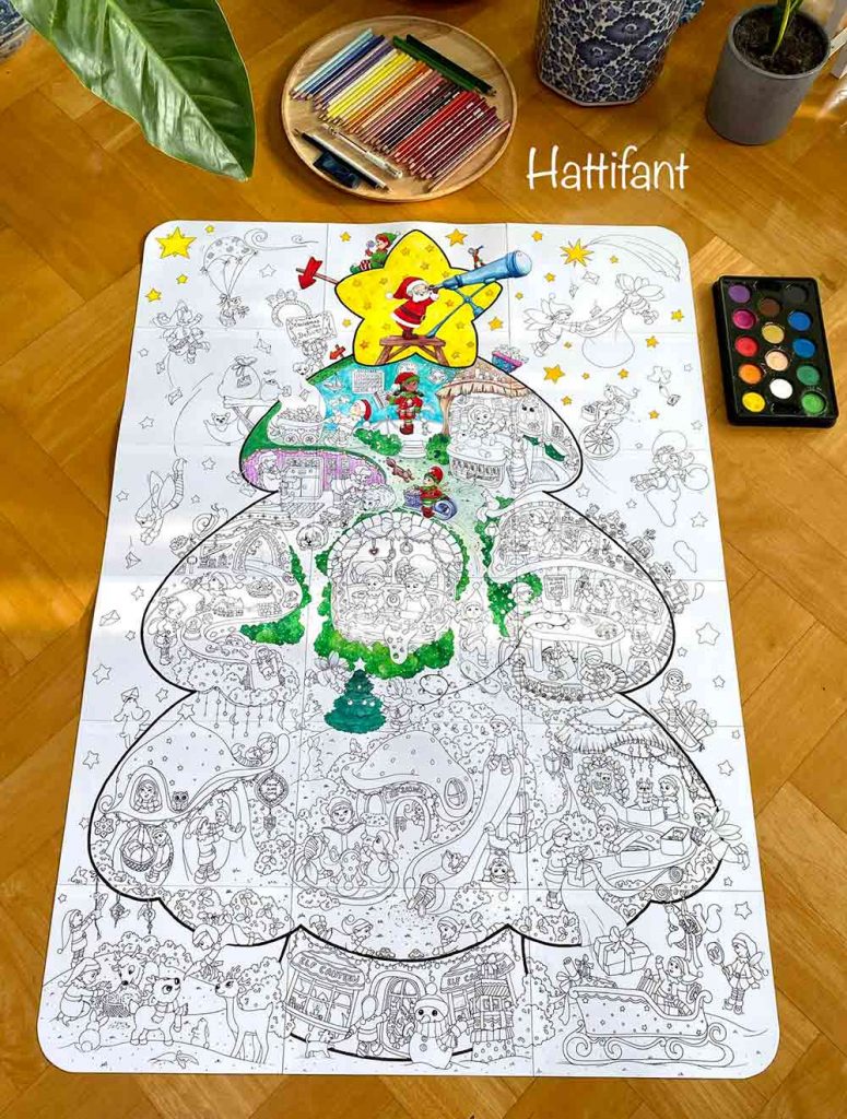 Hattifant's Giant Christmas Tree Poster an Elf Factory to color pin 3