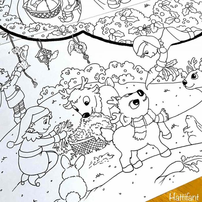 Hattifant's Giant Christmas Tree Poster an Elf Factory to color details 1