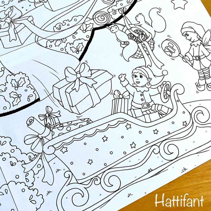 Hattifant's Giant Christmas Tree Poster an Elf Factory to color details 2