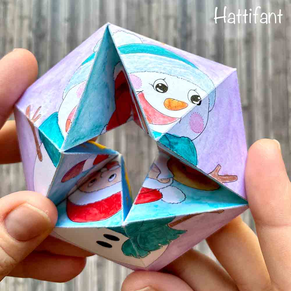 Hattifant's Kaleidocycle Flextangle Flexahedron Merry Christmas Happy New Year to color in Pin Me