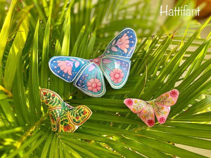 Hattifant's 3D Butterflies with Scandinavian Folk Art Feel on palm leaves