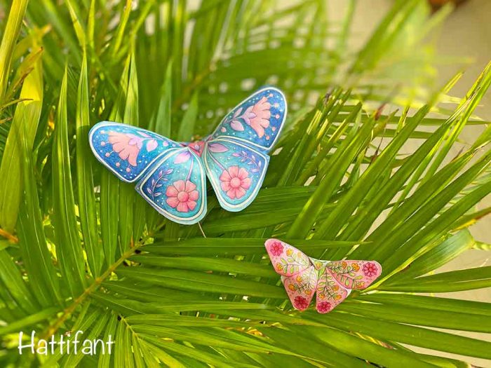 Hattifant's 3D Butterflies with Scandinavian Folk Art Feel on palm leaves 2