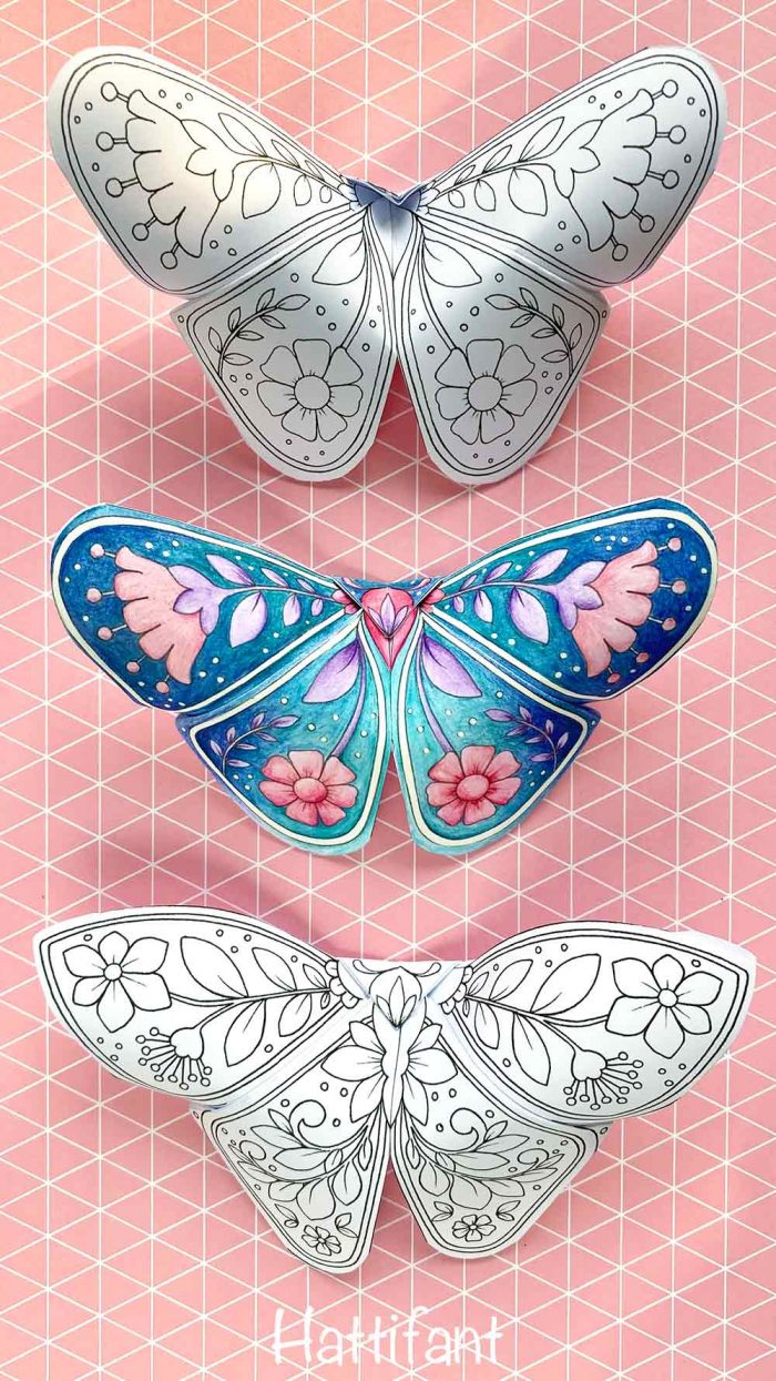 Hattifant's 3D Butterflies with Scandinavian Folk Art Feel pin 3