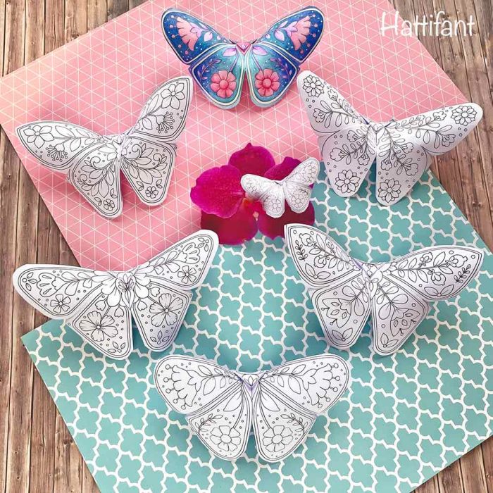 Hattifant's 3D Butterflies with Scandinavian Folk Art Feel 5 different designs