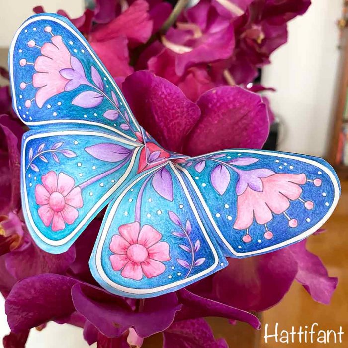 Hattifant's 3D Butterflies with Scandinavian Folk Art Feel on orchid