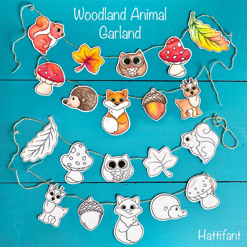 Hattifant's Autumn Craft Woodland Animal Garland fox hedgehog leaves deer squirrel