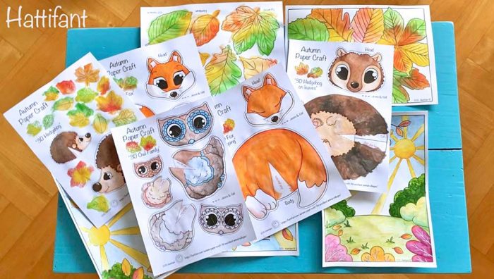 Hattifant's Autumn Craft 3D Woodland Animal Collages sample of colored pages