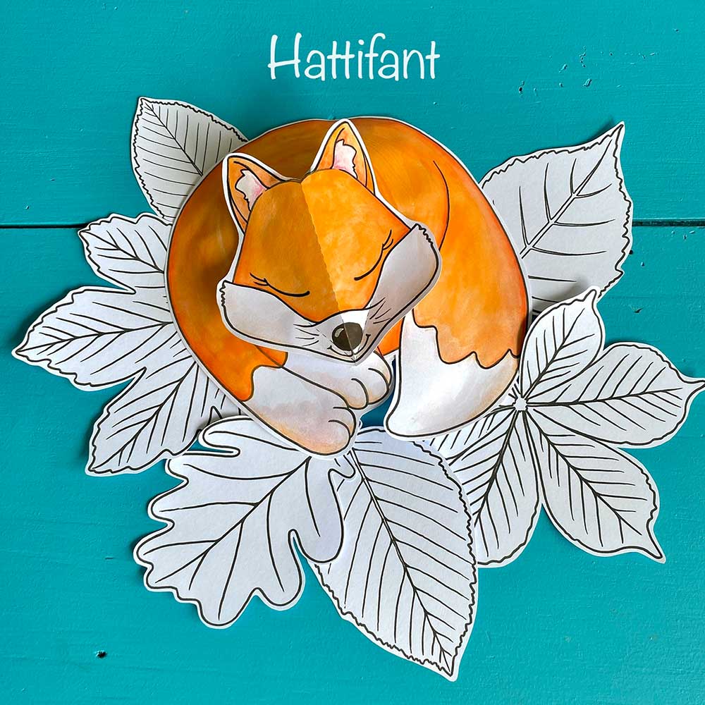 Hattifant's Autumn Craft 3D Woodland Animal Collages sleeping fox on leaves