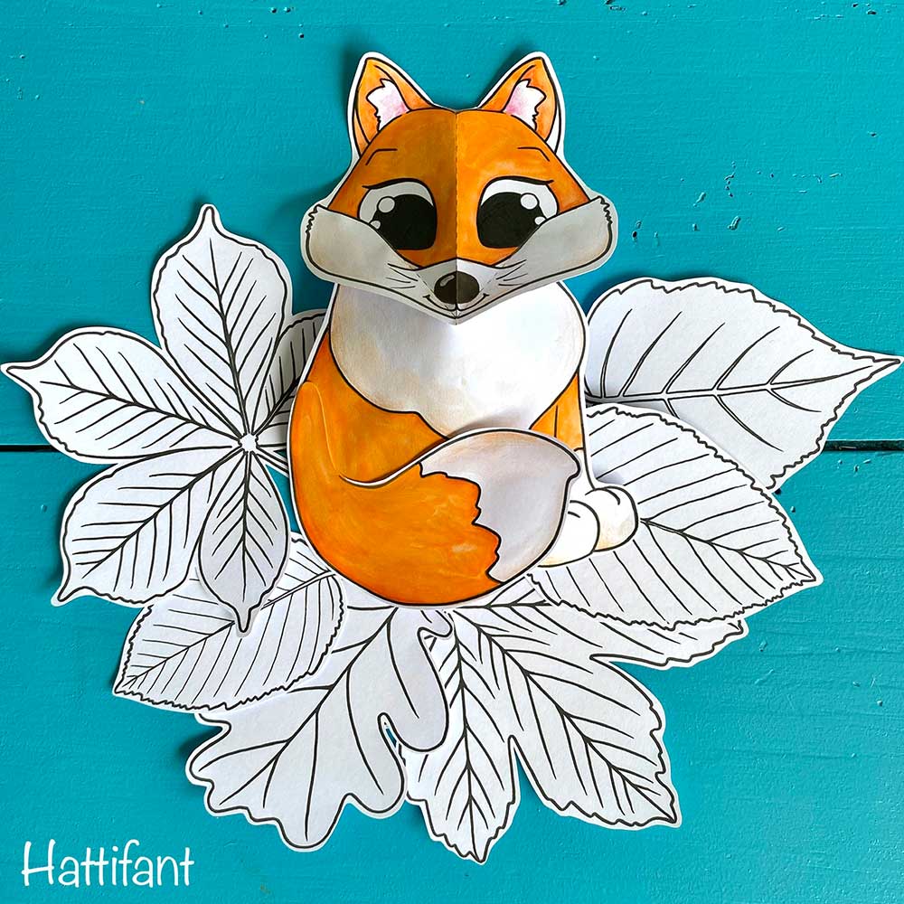 Hattifant's Autumn Craft 3D Woodland Animal Collages fox on leaves