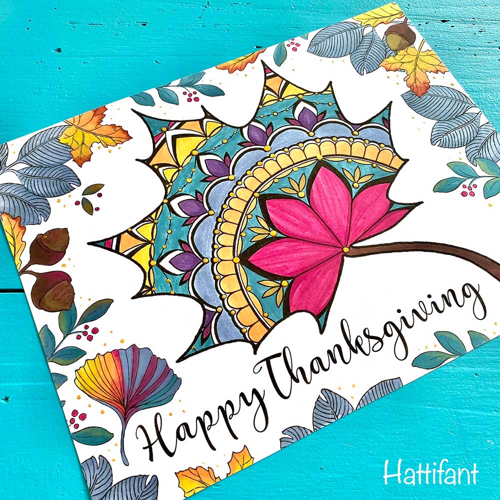 Hattifant's Thanksgiving Mandala Autumn Leaf Placemats to Color Pin
